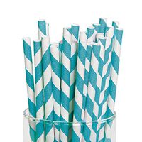 Turquoise Paper Striped Straws (24 Pc)