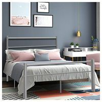Bed & Bed Frame, 77.5" x 55.5" x 35.0" 10 Legs Metal Bed Frame, Silver