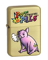 Hat Shark Pot Smoking Pals Pig Vector KGM Thunderbird Vintage Lighter - Brass Satin Finish