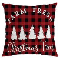 Merry Christmas Throw Pillow Case, Christmas Tree Cotton Linen Winter Deer Pillow Covers, Home Decorative Throw Pillow Case Cushion Cover with Words for Sofa Couch 18 x 18 in (A)