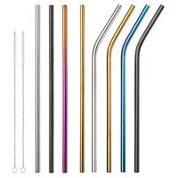 Rainbow Reusable Stainless-Steel Drinking Straws - Multi-Colored Drinking Straw for 20oz Tumblers Rumblers Cold Beverage (Set of 8,4 Bent+4 Straight + 2Brushes)