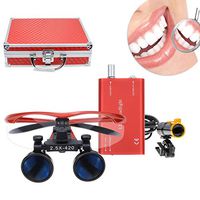 EAST Brand 5W LED Headlight Lamp Plastic Clip On Type Filter with 2.5X420MM Working Distance Surgical Binocular Loupes Magnifier Aluminum Box (Red)