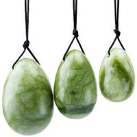rockcloud Green Jade Set of 3 Drilled Yoni Eggs with String, Massage Stones for Women to Train Pelvic Muscles Kegel Exercise