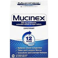 Chest Congestion, Mucinex Expectorant 12 Hour Extended Release Tablets, 100ct, 600 mg Guaifenesin with Extended Relief of Chest Congestion Caused by Excess Mucus.Thins and Loosens Mucus (Pack of 2))