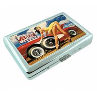 Texas USA Pin Up Girls S1 Silver Cigarette Case Metal Wallet Id Holder 4" X 2.75" RFID Protection