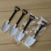 100pcs Disposable Potted Ice Sream Scoop Shovel Small Potted Flower Pot Spoon black and white
