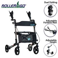 New Roller-GO Double Foldable Adult Mobility Rollator Upright Walker,Stand Up Double Folding Rollator Walker Rolling Mobility Walking Aid with Ergonomic Seat and Padded Forearm Cuffs for Seniors