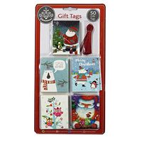 Luxury Silver Foiled Christmas Gift Tags - Colourful Cute - Pack of 50-6 Designs with Red Thread