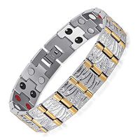 HiTreasure Double Strength 4 Elements Stainless Steel Magnetic Therapy Negative Ions Germanium Link Bracelet for Arthritis Pain Relief (Imported,3000 Gauss Each Link)