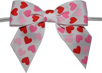 BAYWIND LTD, 3" White Ribbon with Hearts Twist Tie Bows- 100pc