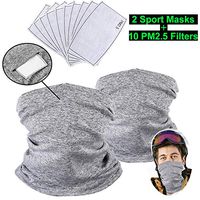 JOSMAX 10 PCS PM2.5 Filters with 2 Pack Seamless Face Masks, Cycle Masks Cycling Scarf with UV Dust Protection Face Cover Breathable Elastic Neck Gaiter - Adult Version