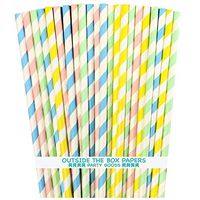 Pastel Stripe Paper Straws - Light Blue Pink Yellow Mint Green - 7.75 Inches - 100 Pack