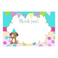 30 Blank Thank You Cards Notes Girl Puppy Blue Pink Pawty Birthday + 30 White Envelopes
