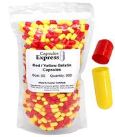 Capsules Express- Size 00 Red and Yellow Empty Gelatin Capsules 500 Count - Kosher and Halal Certified - Gluten-Free Pure Bovine Gelatin Pill Capsule - DIY Powder Filling