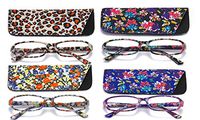 SOOLALA 4-Pair Designer Fashionable Spring Hinge Rectangular Reading Glasses w/Matching Pouch, 4pairsNew, 2.0