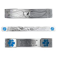 Divoti Custom Engraved Medical Alert Bracelets for Women, Stainless Steel Medical Bracelet, Medical ID Bracelet w/Free Engraving - Angel Wing w/6" Cuff(fits 6.5-8.0")-Stainless/Light Blue