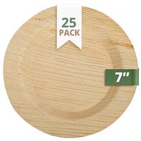 CaterEco Deluxe Round Pure Palm Leaf Plates Set | (Pack of 25) 7"  Salad Plates | Ecofriendly Disposable Dinnerware | Heavy Duty Biodegradable Party Utensils for Wedding, Camping & More
