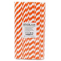 Tall Paper Straws Orange and White Stripe, 100% Biodegradable, 10.25 inch Extra Long, 100 Count, Eco Friendly Disposable Drinking Straws for Tall Drinks, Parties, Halloween Paper Straws