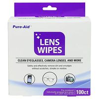 Pure-Aid Lens Wipes, Cleans Eyeglasses Camera Lenses, Smart Phones and More - 100ct (Individually Wrapped Wipes) per Pack