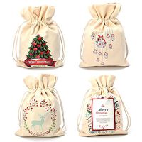4pcs Christmas Cotton Santa Sack Gift Bag Jute Bag Jewelry Pouch - 8.6"x6.3"