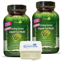 Irwin Naturals Women's Multivitamin Living Green Liquid-Gel Multi with Key Nutrients and Whole Foods - 120 Liquid Softgels (2-Pack) Bundle with a Lumintrail Pill Case