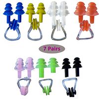 Hets 7 Sets Waterproof Swimming Earplugs Ear & Nose Protector Kits for Kids and Adults,Flexible Reusable Silicone Block Water Ear Plugs Anti-Lost Nose Clip Plugs for Youth Children with Case Packed