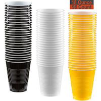 18 oz Party Cups, 96 Count - Black, White, Sunshine Yellow - 32 Each Color