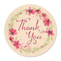 50 Thank You Floral Watercolor Stickers, 2 Inch, Gloss and Quality Labels