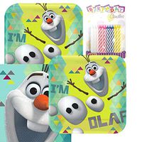 Lobyn Value Pack Disney Olaf Party Plates and Napkins Serves 16 With Birthday Candles