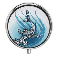 Huayuanhurug Hammerhead Fish with Ornamental Effects Swimming Ocean Image Custom Fashion Round Pill Box Wallet Organizer Case for Pocket or Purse