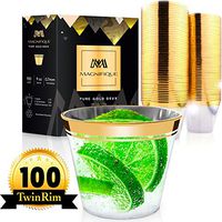 100 Premium TwinRim Gold Plastic Cups | 9oz Eco Heavy Weight Disposable Cups | Best as Disposable Wine Glasses Wedding Cups Rose Gold Cups Clear Cups Plastic Wine Cups Plastic Party Cups Fancy Cups