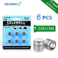 【7-Year Warranty】 CELEWELL 6 Pack DL1/3N 3V Lithium Battery 170mAh High Capacity for Laser Sights Same as CR1/3N CR 1/3N
