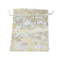 SUNGULF 50pcs Organza Pouch Bag Drawstring 5"x7" 13x18cm Strong Gift Candy Bag Jewelry Party Wedding Favor (Gold Silver)