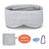 Modal Cotton Travel Sleep Mask, Eye Mask with Longer Adjustable Strap for Women Men and Kids, Fully Coverage with Earplugs, Hanger and Travel Pouch, Grey