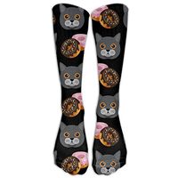 ZXX Men&Women British Shorthair Donuts Casual Mid-calf Socks Athletic Sports Novelty Below Knee Tube Stockings One Size