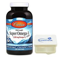 Carlson Super Omega 3 Gems, Norwegian Fish Oil Supplement 1200mg Omega 3s, 180 Soft Gels Bundle with a Lumintrail Pill Case