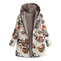 Ros1ock Winter Wool Warm Outwear Floral Print Vintage Jackets Coats Plus Size Hooded Pockets Cardigan Orange