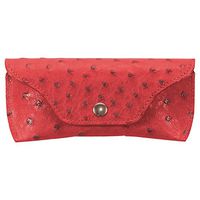 Leather Glasses Case, Genuine Ostrich Leather, Leather Lined, Red