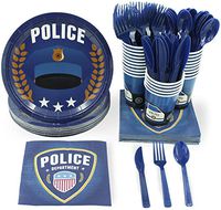 Disposable Dinnerware Set - Serves 24 - Police Party Supplies for Kids Birthdays, Includes Plastic Knives, Spoons, Forks, Paper Plates, Napkins, Cups