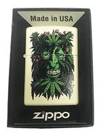 Zippo Custom Lighter - Stoner Weed Leaf & Mushroom Face Pot Marijuana Design