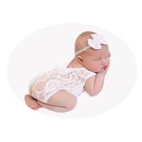 Newborn Baby Photography Props Lace Butterfly Headdress Vest Bodysuit Sets for Boys Girls Photo Shoot Props (White)