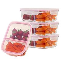 4 Pack Glass Food Containers - 2 Compartment Divider Meal Prep Food Storage Containers