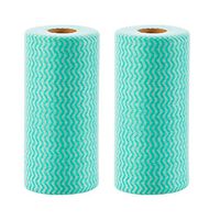 Sant fe 2 Pack Kitchen Towel Dry Roll Paper Non-Woven Fabric Rag Household Cleaning Tissue Disposable Dust Water Stains Dish Cloth 50pcs/Roll (Green 2 Rolls)