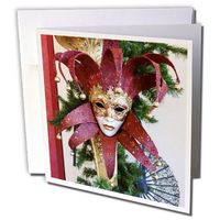 3dRose Red and Gold Vintage Mardi Gras Mask - Greeting Cards, 6 x 6 inches, set of 12 (gc_37256_2)