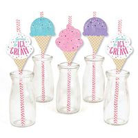 Big Dot of Happiness Scoop Up the Fun - Ice Cream - Paper Straw Decor - Sprinkles Party Striped Decorative Straws - Set of 24