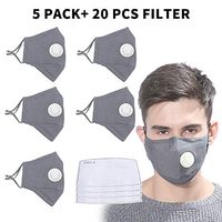 Bangni Reusable Face Mássk with Filters Breather Valve for Adults w/4Replacement Filters,Dustproof 口罩 Windproof PM2.5 Cotton Masque Mouth Protection for Germs (gray 5PC)