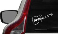 Guitar Outline I Love Music Car Vinyl Sticker Decal Bumper Sticker for Auto Cars Trucks Windshield Custom Walls Windows Ipad Macbook Laptop Home and More (White)