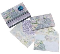 Punch Studio Silvery Peacock Foil Embellished Blank Note Cards in Keepsake Brooch Portfolio Box 61639