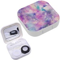 Portable Contact Lens Case Box Travel Kit Mirror + Bottle + Tweezers Container Holder [ Starry Galaxy Print Unicorn Colours ]