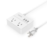 NTONPOWER Travel Power Strip 2 Outlets 3 USB Charging Ports Small Power Station with 3.3ft Extension Cord for Smartphone Tablets Cruise Hotel Office Bedside Table - White